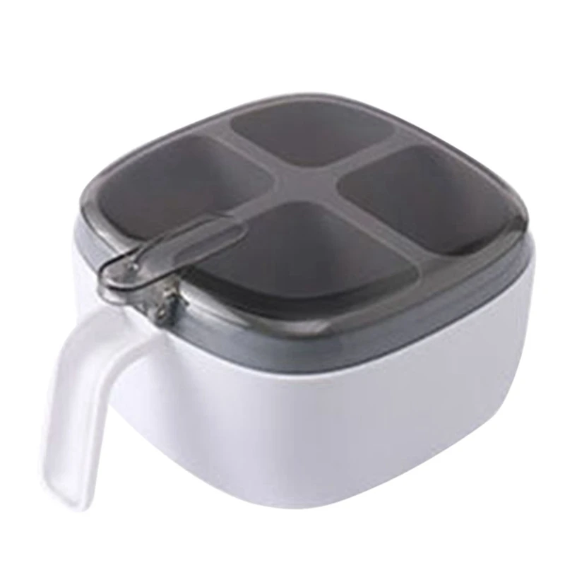 

AT14 Household Kitchen Seasoning Four Compartment Storage Multi-Compartment Seasoning Jar With Powder Spoon Organizer