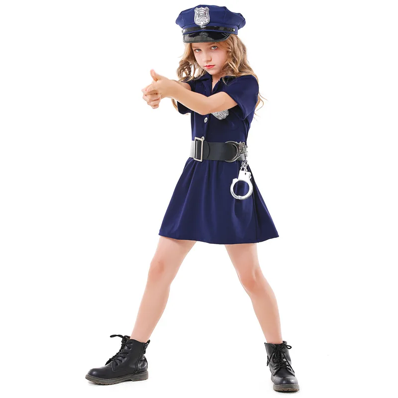 

Kids Girls Halloween Carnival Set Cop Police Officer Costume Child Role-playing Cosplay Policeman Uniform Party Fancy Dress