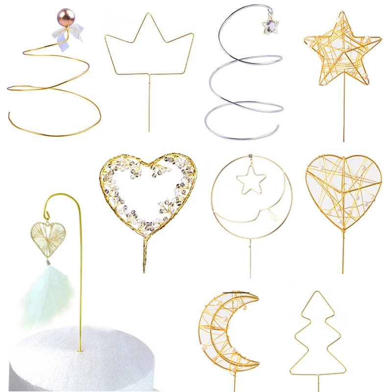 

1 Pcs Iron Cake Top Decoration Moon Crown Feather Stars 3D Heart Pearl Cake Baking Valentine's Day Birthday Party Supplies