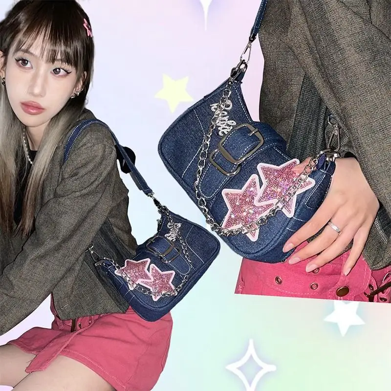 

New Cowboy Spicy Girl Underarm Bag Female Y2K Star Crowd Design One Shoulder Chain Sweet and Spicy Crossbody Bag Purse Handbag