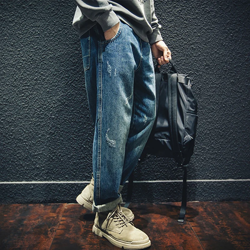 Streetwear Men 2022 New Pattern Vintage Recreational Blue Pants American Straight Cylinder Comfortable Loose Jeans Autumn Female