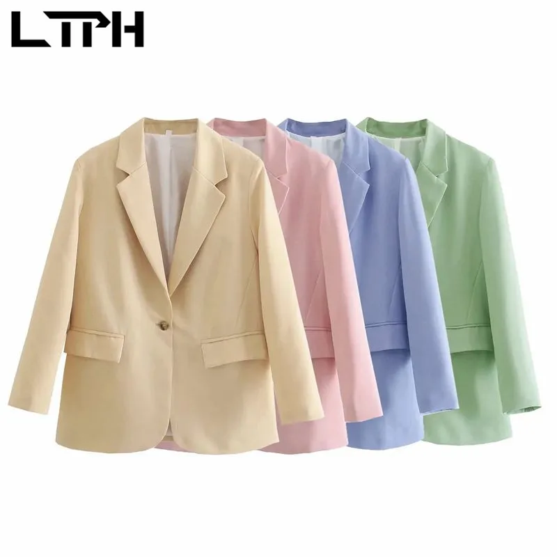LTPH loose casual blazer women single button long sleeve mid-length Pockets Office Ladies Jackets thin Suit Coat 2023 Summer New