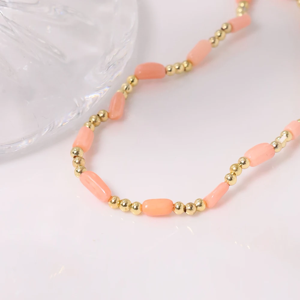 Красный коралловый камень золотые разделенные бусины эластичная веревка модные