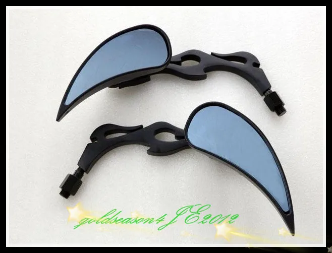 

UNIVERSAL MOTORCYCLE BLACK TEARDROP FLAME HANDLEBAR SIDE REAR VIEW MIRRORS