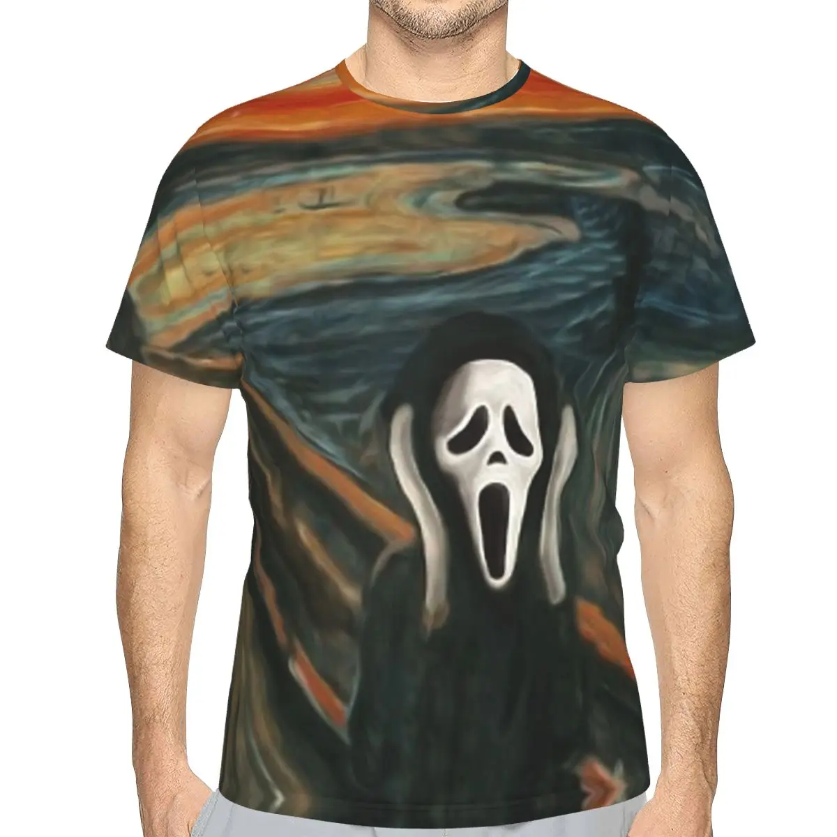 

От Edvard Munch пародия стиль полиэстер футболка крик Сидни Прескотт фильм высшее качество Новый дизайн тонкая футболка с коротким рукавом
