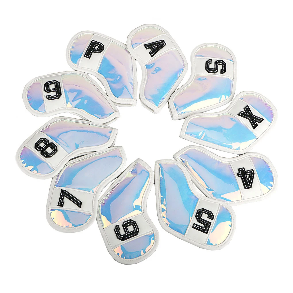 

10 Pieces Golf Club Head Guards Cover Mirror Surface 5 6 7 8 X Wedge Decorative TPU Protectors Training Equipment White