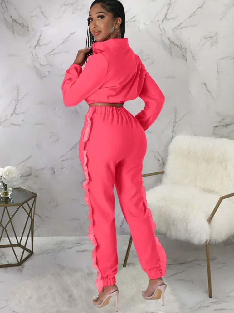 KEXU винтажный брючный костюм с оборками и рюшами толстовка на молнии комплект из