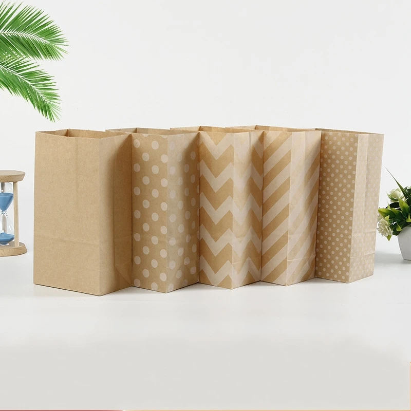 

50 шт. 18x9x6 24x13x8 см полосатые мешки из крафт-бумаги с квадратным дном Рождественский подарок упаковочная бумага для гамбургеров Кондитерские мешки для выноса