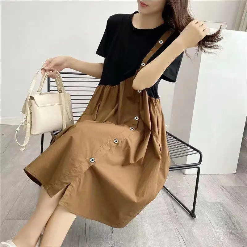 

Splicing Fake Two-piece Dress Medium Length Casual Slim A-line Skirt 2022 Net Red Summer New Style