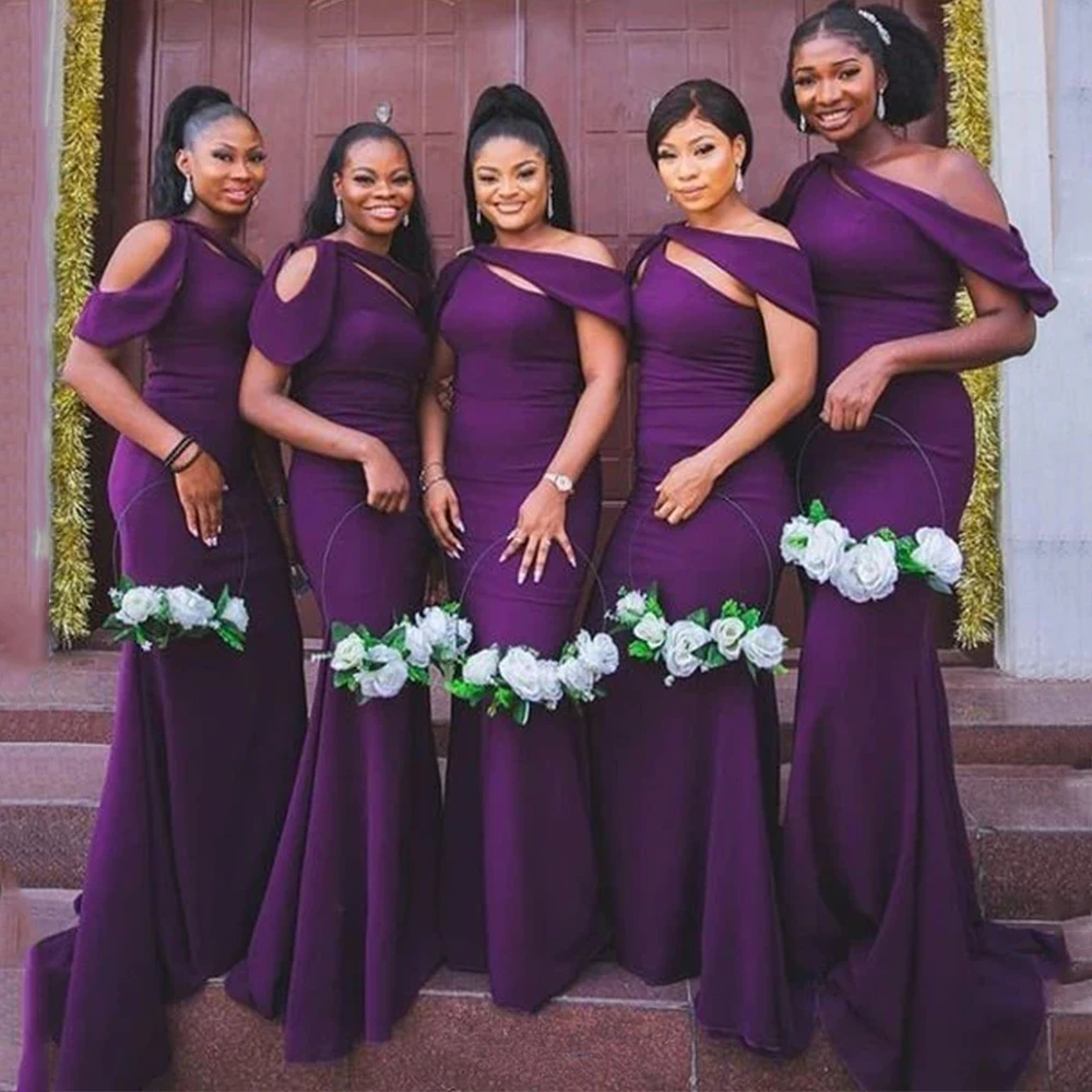 

Simple Bridesmaid Dresses 2022 Ond Shoulder Elegant Mermaid Bridesmaid Gown Purple Modern Formal Women's Party Dresses Long