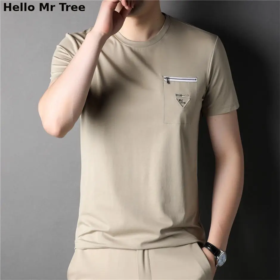 

Футболка мужская с круглым вырезом, Повседневная рубашка с коротким рукавом, на молнии, с карманами, лето