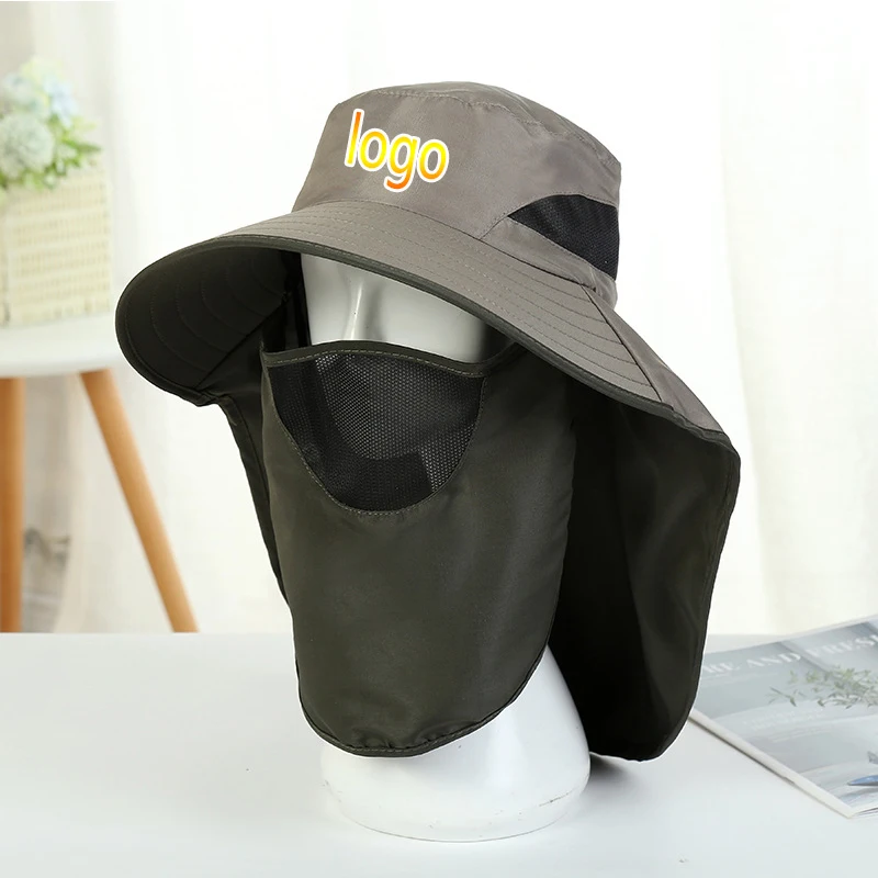 

New Custom Logo Sweatband Neck Cover Bucket Hat Men Foldable Outdoor Flap Cap Wide Brim Sunshade Fisherman's Hats Camping Caps