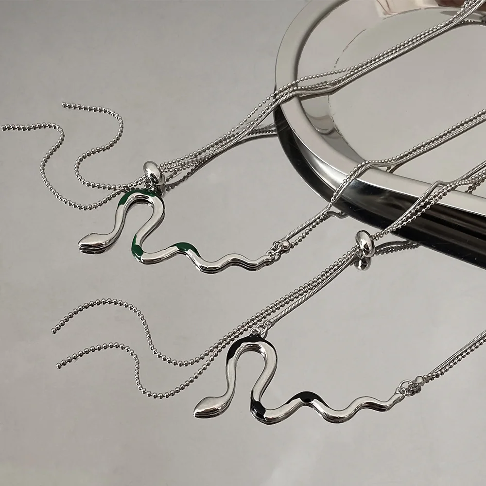 Ожерелье в стиле хип-хоп панк двойная цепь змея винтажное увеличенное серебряное