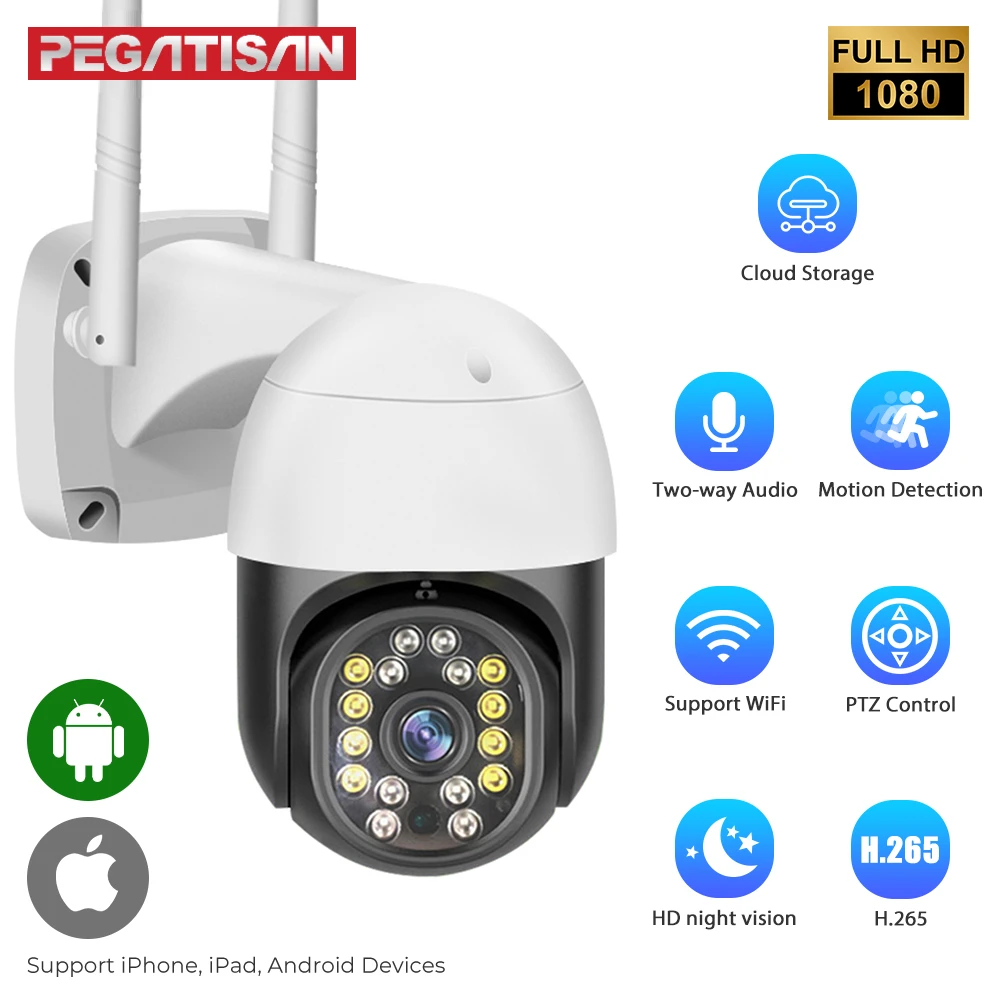 

2MP PTZ WIFI IP Camera Audio CCTV Surveillance Outdoor HD 1080P Full Color Night Vision Wireless Waterproof H.265 Audio Security