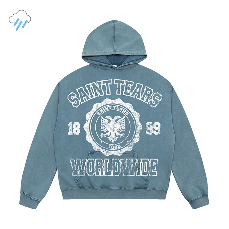 24FW Высокое качество 100% хлопок Графический принт Saint слезы толстовки Мужская