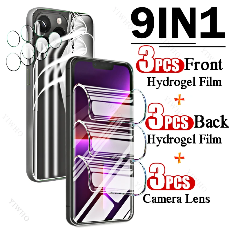 

9in1 Full Covers Front Back Hydrogel Film for Apple IPhone 13 Pro 6.1" Fingerprint Screen Protectors for IPhone13 Camera Lens HD