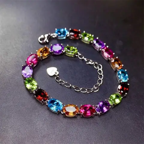 Женский браслет из серебра 925 пробы с разноцветными искусственными камнями