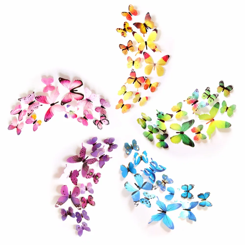 

12Pcs/Set PVC 3D DIY Butterfly Wall Stickers Home Decor Poster for Kitchen Bathroom Fridge Adhesive To Wall Decals Decora#272763