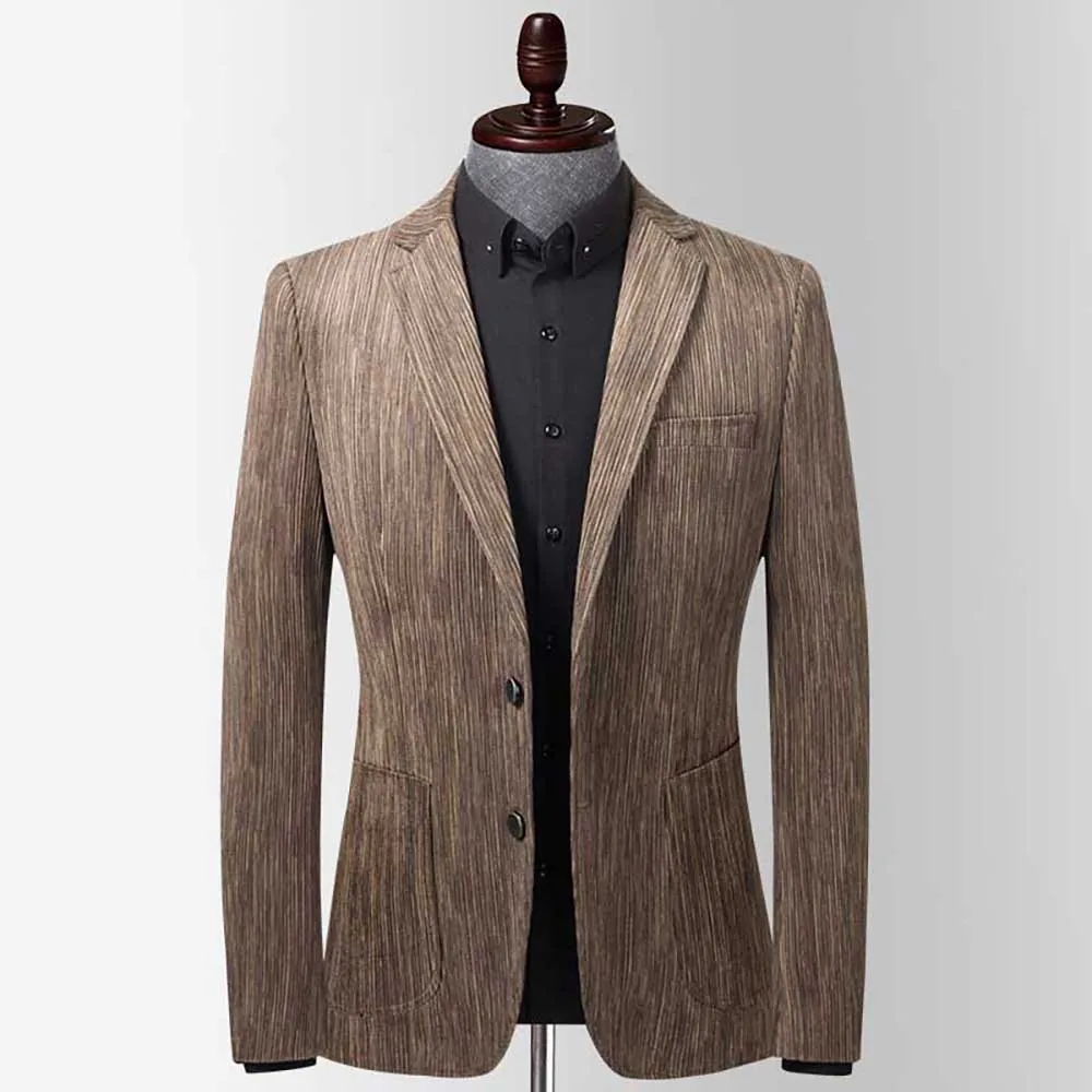 New Fashion Corduroy Suit Jacket Men's Casual Slim Blazer Coat Office Business Leisure Spring Autumn Clothing