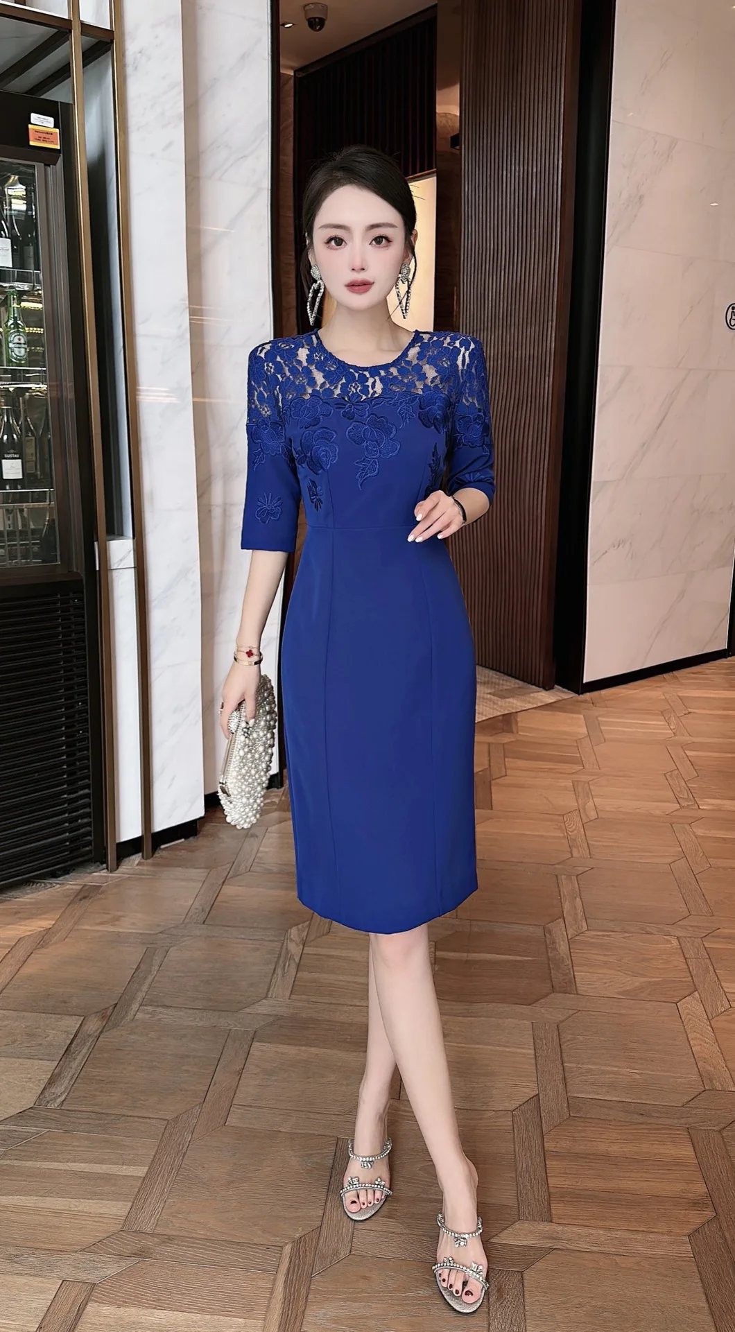 2023 spring and summer women's clothing fashion new Lace Embroidery Stitching Dress 0511