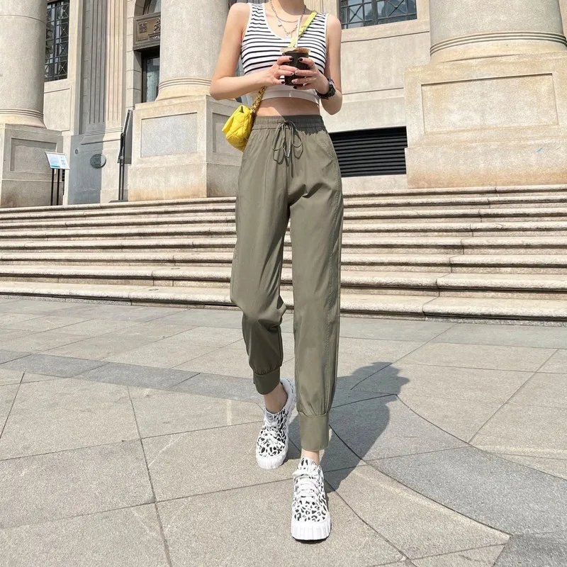 

Breathable Quick-Drying Solid Color Elastic Waist Pants Women C Casual Spring Ankle-Length Sweatpants Korean Slim Women Trousers