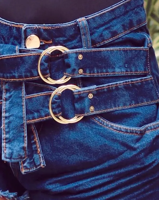 Women's Shorts Denim Style 2023 New Summer Jeans Lady Fashion O-Ring Buckle Detail Raw Hem Casual Skinny Denim Shorts Streetwear