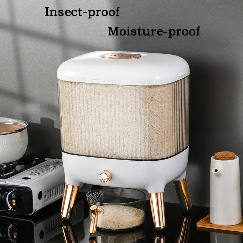 

10Kg Sealed Kitchen Food Storage Container With Lid Cans Press-type Automatic Bulk Cereals Grain Organizer Box Rice Bucket