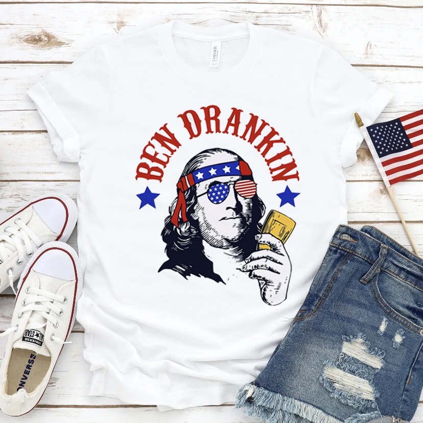 

Патриотическая рубашка с принтом и коротким рукавом, летняя футболка с круглым вырезом, Повседневная модная женская одежда, топ с графическ...