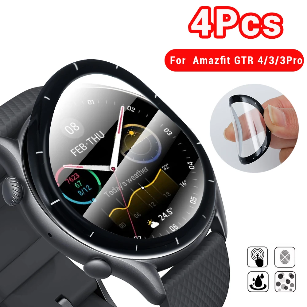 

4Pcs 3D Curved Full Edge Soft Protective Film For Huami Amazfit GTR 4 Screen Protector for Amazfit GTR3 3Pro Smartwatch Cover