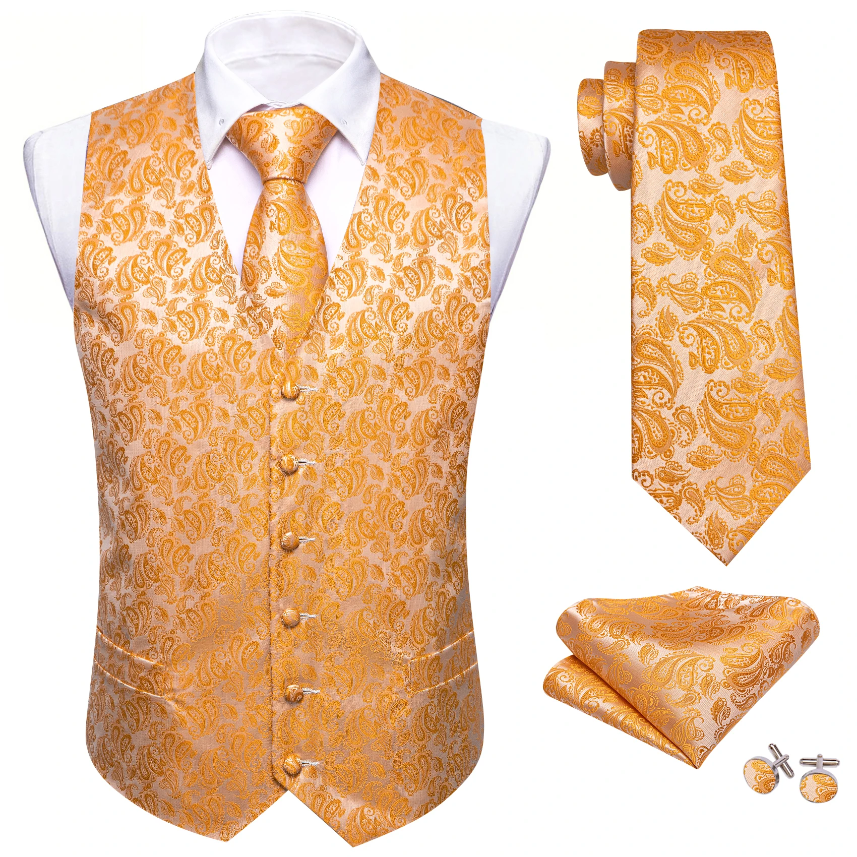 Роскошный шелковый жилет для мужчин оранжевого