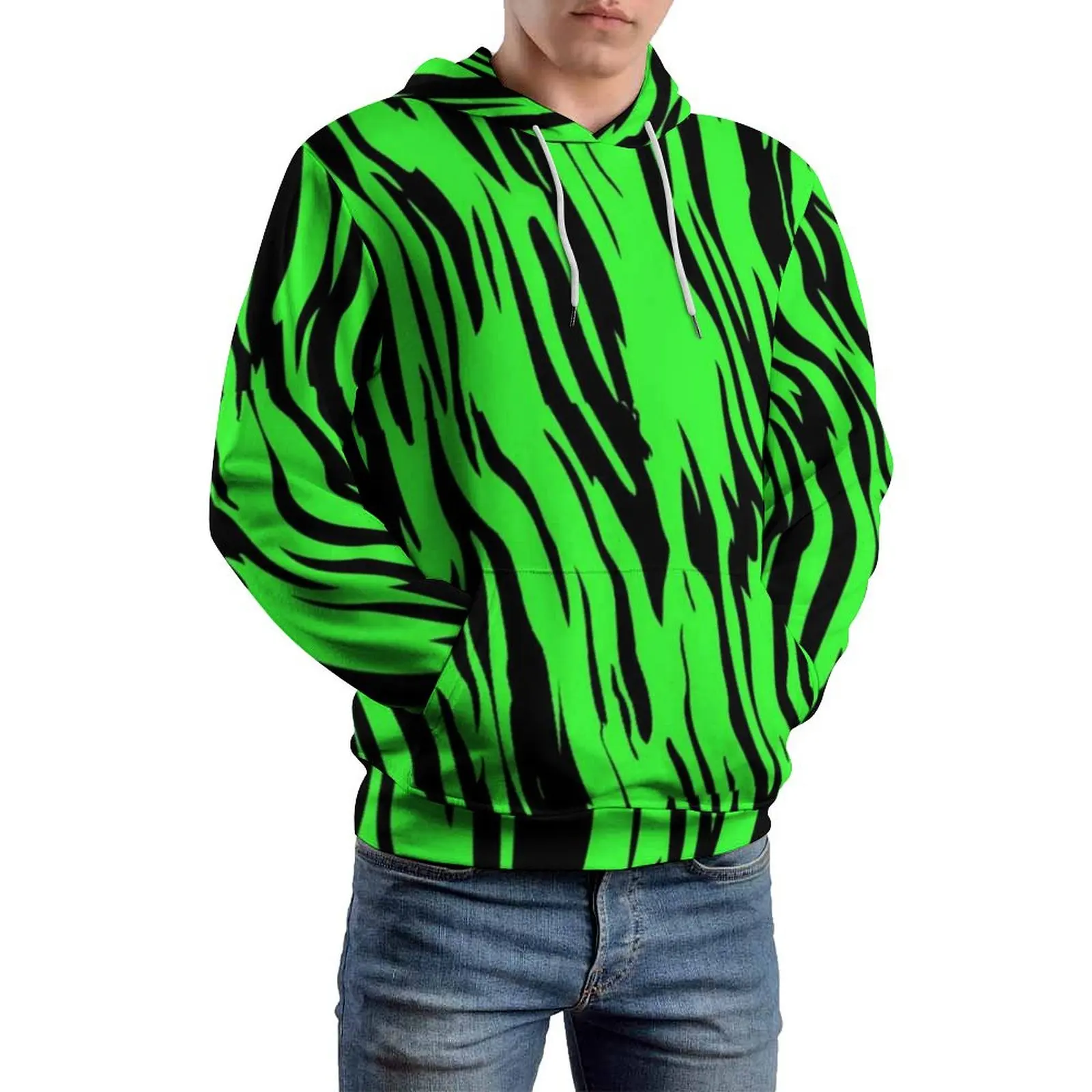 Повседневные толстовки с принтом зеленого тигра свободная толстовка в стиле