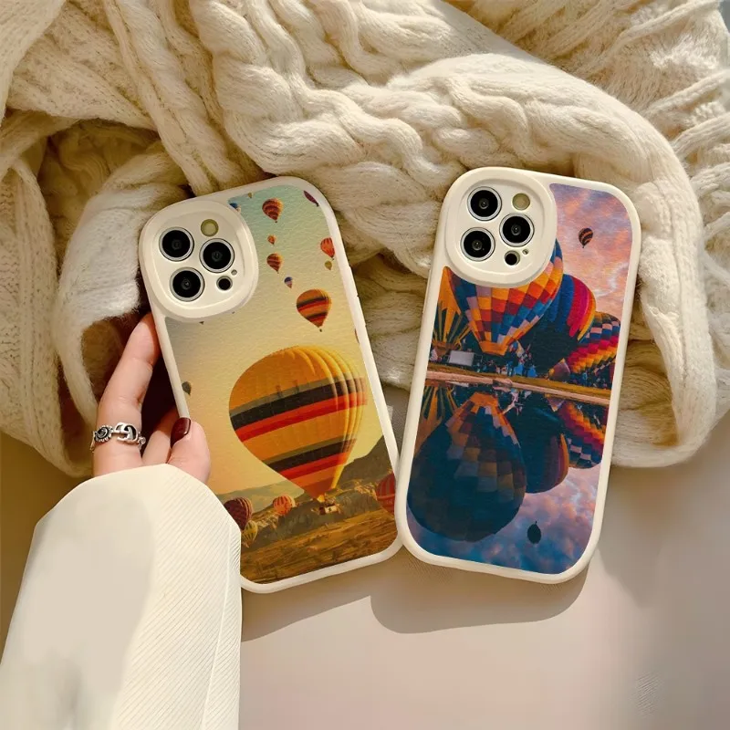 

Cappadocia Turkey Hot Air Balloon Phone Case For IPhone 12 13 14 11 Pro Max Mini Xs X Xr 7 8 Plus SE2020 Leather Texture Coque