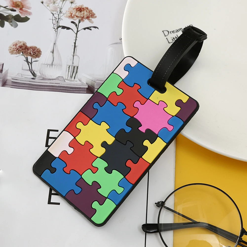 1 PC Geometric Luggage Tags Suitcase ID Address Holder Baggage Bag Tag Silicone PVC Soft Label Travel Accessories Luggage Tag