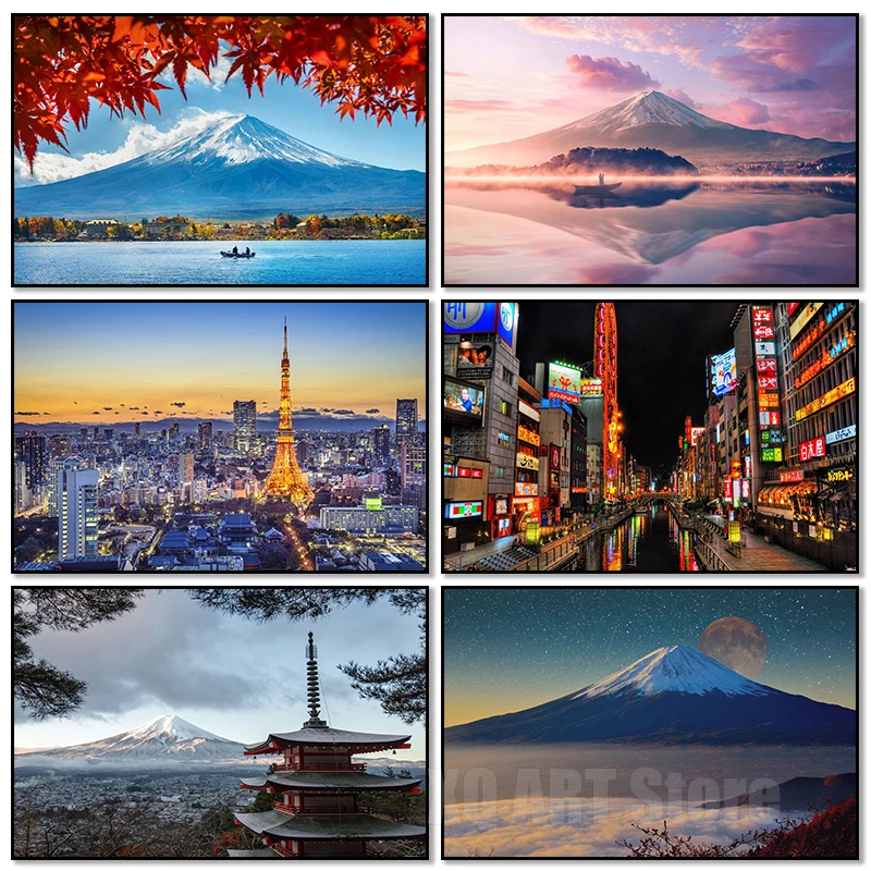 

Modern Japan Landscape Poster Canvas Paintings And Prints Tokyo Japan City Night Travel Mount Fuji For Living Room Home Unframed