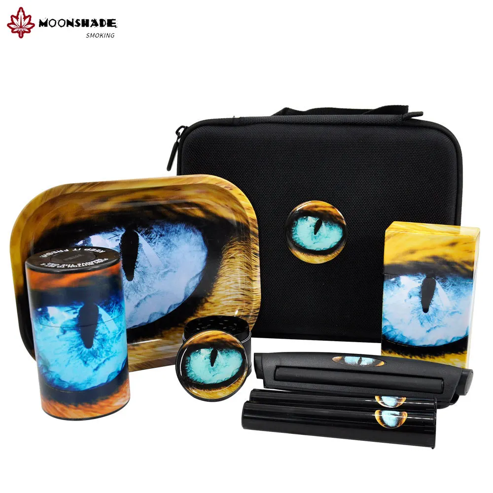 

Набор для табака MOONSHADE, металлический поднос, герметичный контейнер для трав, измельчитель из цинкового сплава для курения с накатной машин...