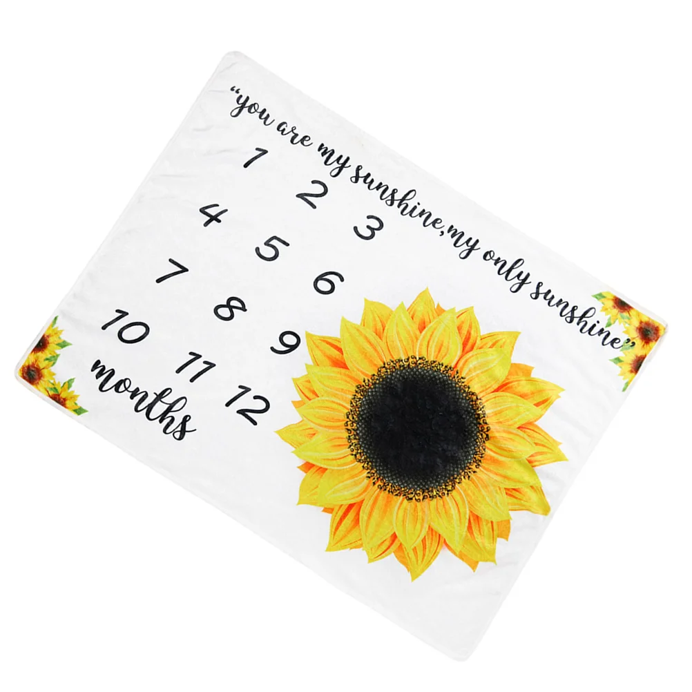 

1PC Monthly Milestone Blanket Flannel Sunflowers Printing Photography Backdrop Cloth Calendar Blanket for Infant Newborns