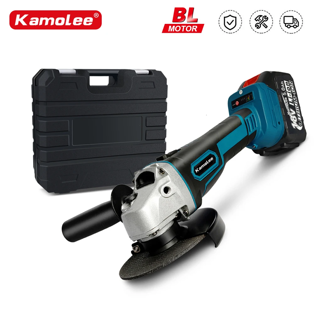 

Kamolee M14 125MM/100MM 5 inche 18500RPM Brushless Cordless Angle Grinder 4 Speed Cutting Compatible For Makita 18V Battery