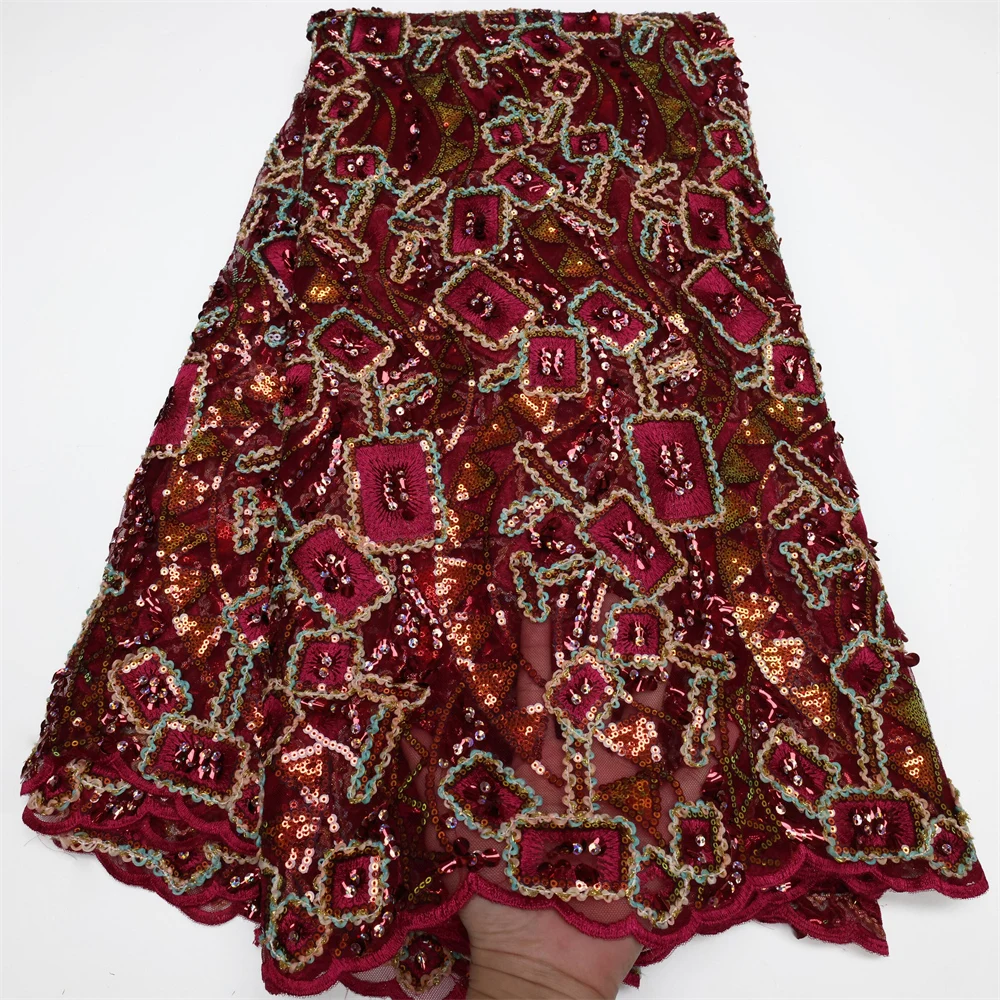 

African Lace Fabric 2022 High Quality Lace 3D Sequins French Net Lace Tulle Mesh Fabrics Latest Color Lace For Wedding LY507