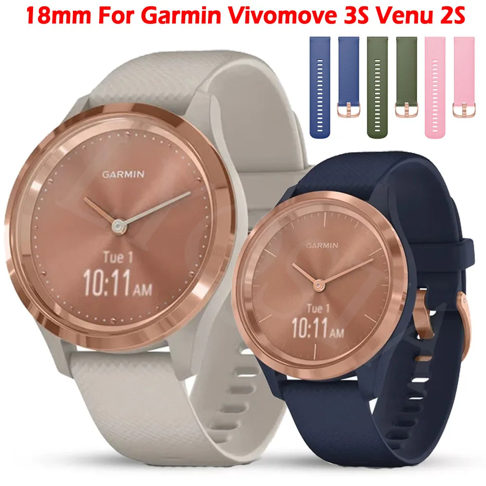 

Ремешок 18 мм для Garmin Vivoactive 3S 4S Vivomove 3S/CAME 2S, умные часы, силиконовый браслет для Garmin Move 3S/Active S