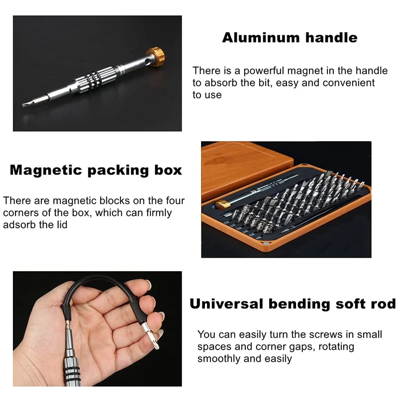 Precision Screwdriver 68 in 1 Magnetic Torx Hex Screw Driver Bit Kit Wood Grain Box Decoration Portable Clock Phone Repair Tool |