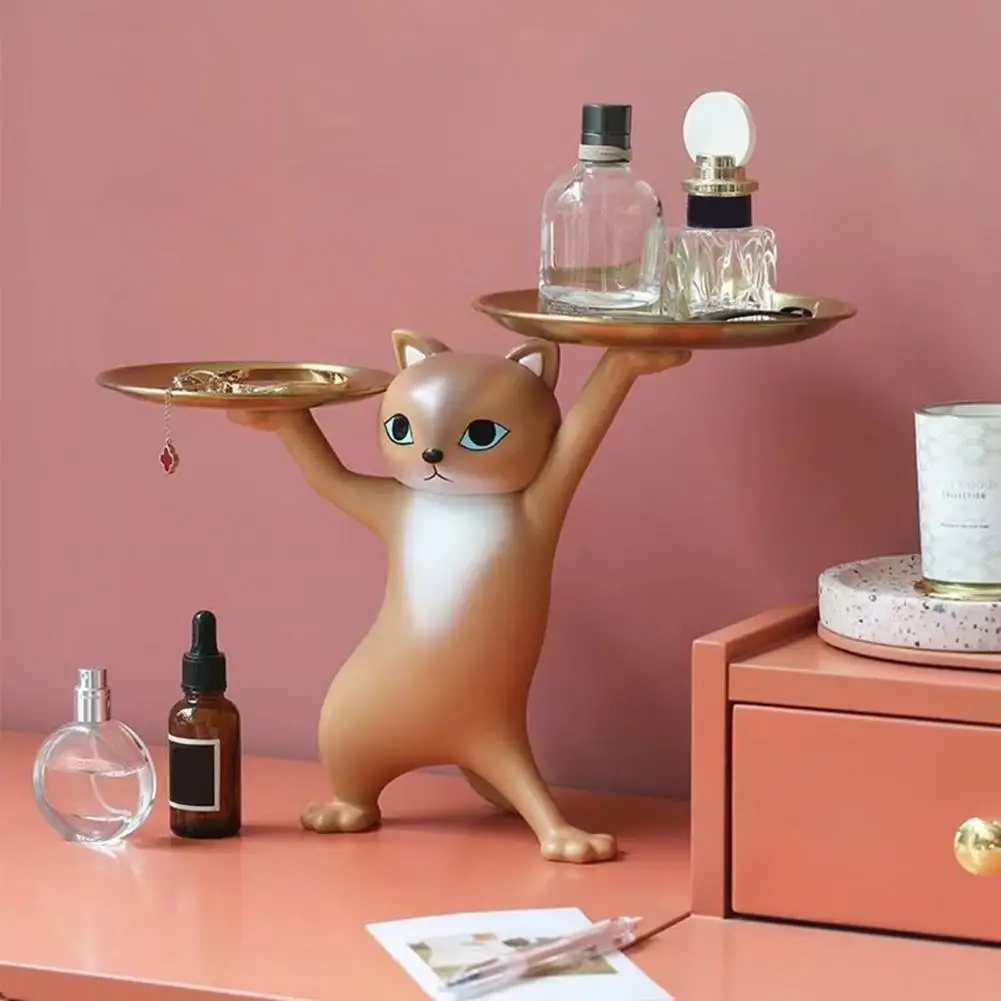 

NEW ordic Resin Cat Tray Statue Bedroom Entrance Home Office Table Desk Decor Accessorie Key Candy Container Storage Sculpture