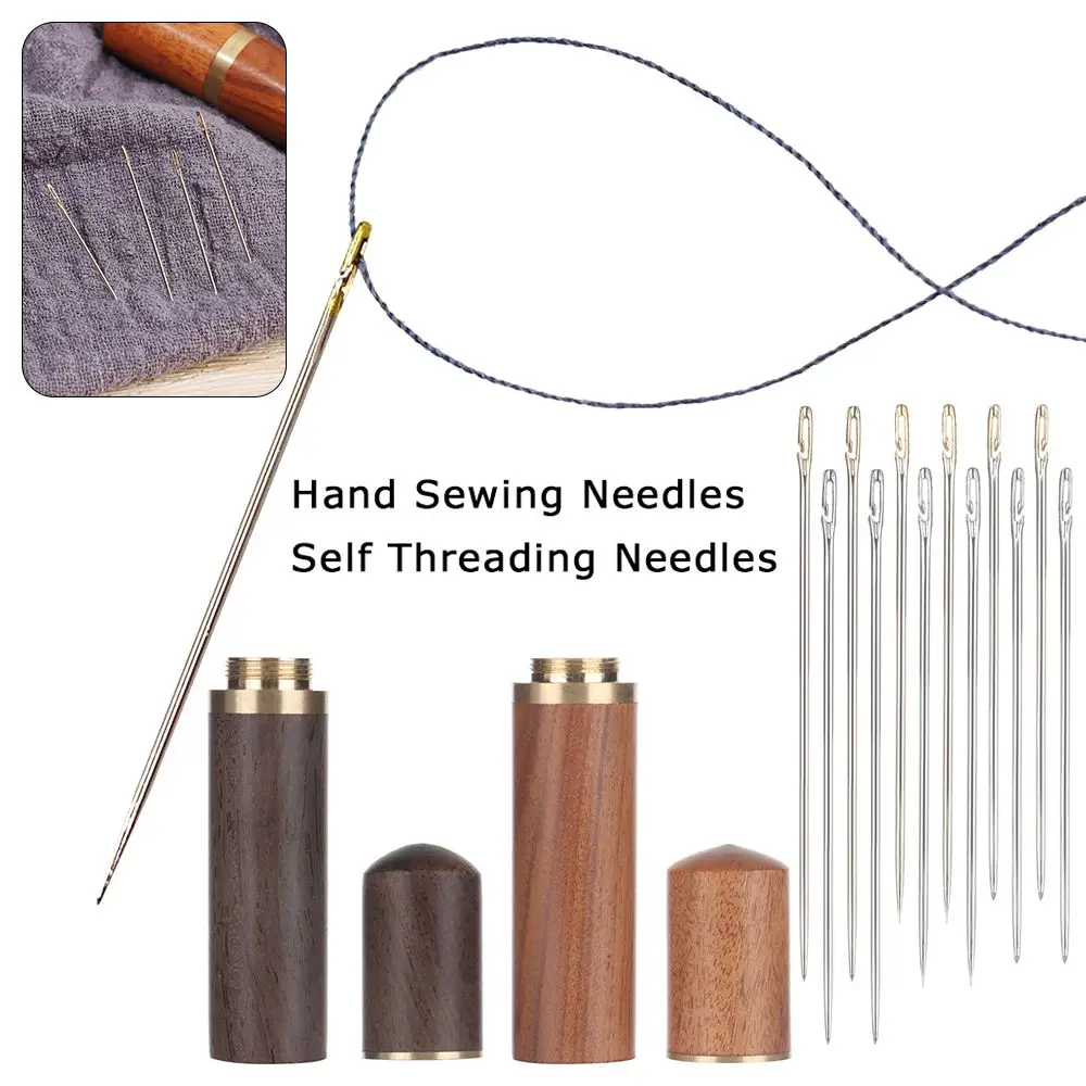 

Needlework DIY Crafts Household Hand Sewing Needles Self Threading Needles Embroidery Sewing Tools Wooden Needle Case