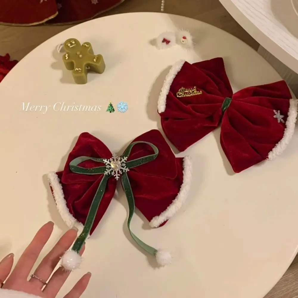 

Bowknot Christmas Hairpin Sequin Merry Christmas Decor Children Red Hair Clip Snowflake Kids Gifts Velvet Bow Hair Clip