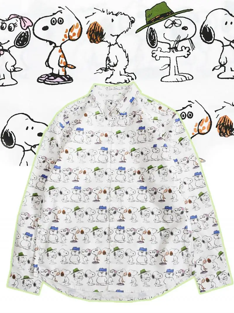 

Рубашка Snoopy из 100% хлопка, белая рубашка в стиле пары с полным принтом, топы внутри, милая фотография для детей, подарок на день рождения