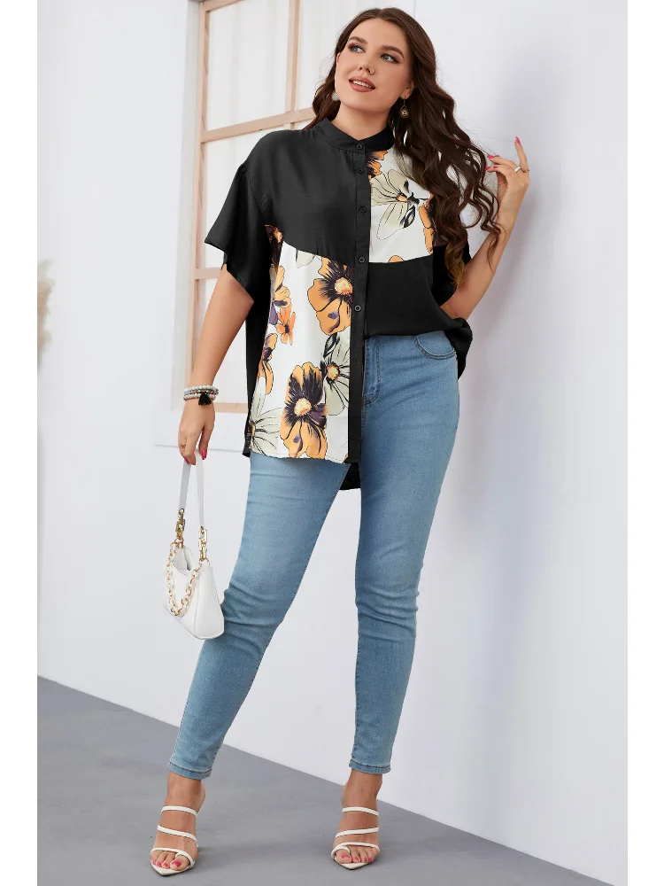Women's Slim Loose Printed Short Sleeve Top Large Women's New Product plus size feminino