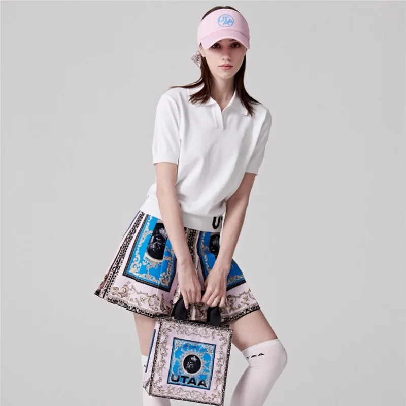 Golf Solid Color  Ice Silk Knitting Polo Shirt Casual British Style Slim Women Short Sleeve Polo