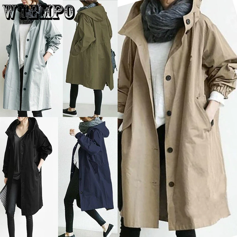

Женский модный Тренч WTEMPO, весенне-осеннее повседневное пальто средней длины с капюшоном, свободные ветрозащитные трендовые куртки в Корейском стиле, оптовая продажа