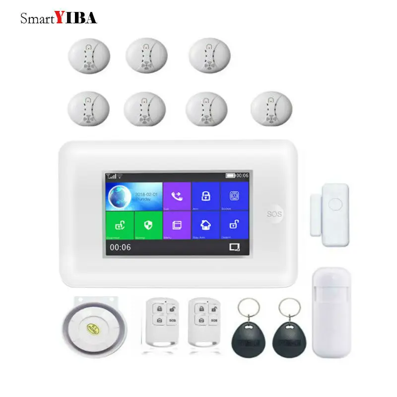 WIFI 4G home Security Burglar smart Alarm System kit Tuya 4.3 inch touch screen APP Remote Control RFID Arm Disarm