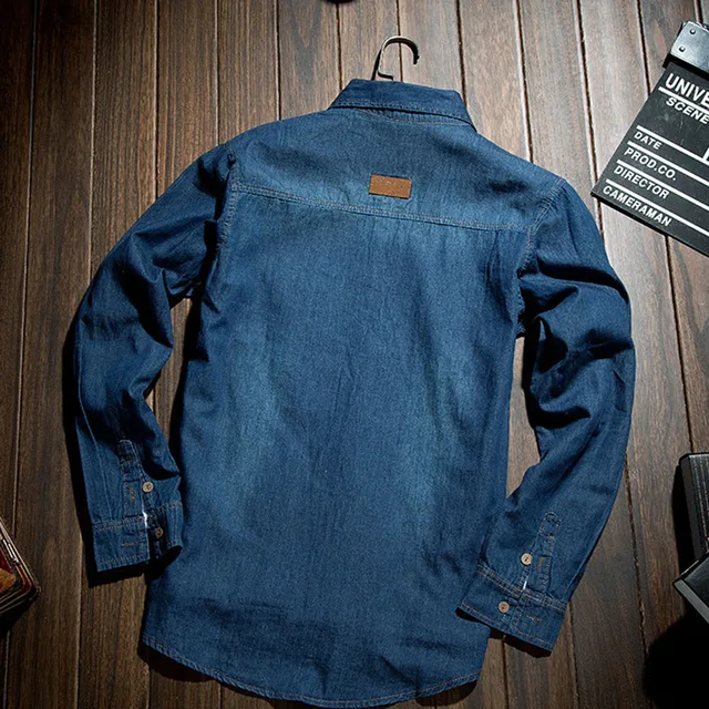 Fashion Classic Retro Jeans Shirt with Pocket Slim Fit Tops Men Clothing for Spring Men's Long Sleeve Denim Shirt Blue MY850 4
