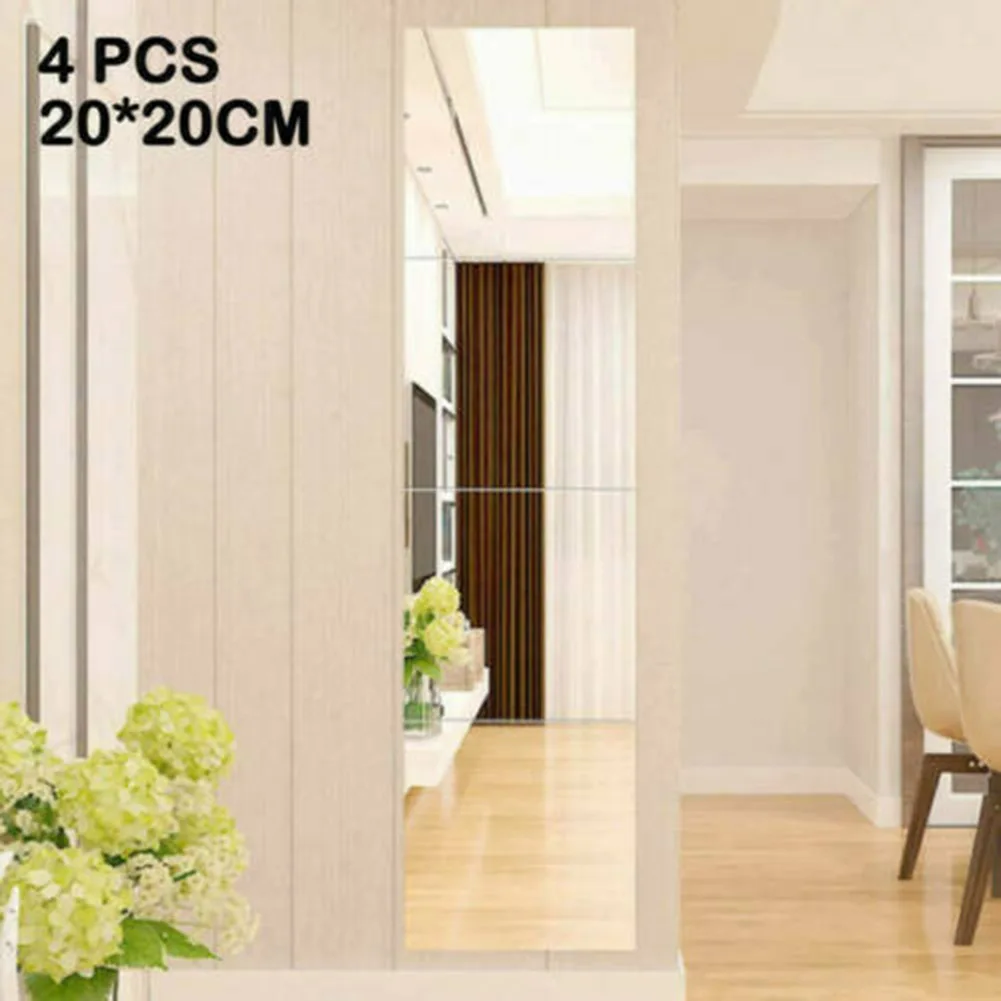 

4Pcs Mirror Wall Sticker Acrylic Square Mirror Tile Wall Stickers Decal Home Living Room Decor 20*20cm*1mm